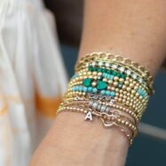 Bracelet Stack gold and blue with A Charm (1)